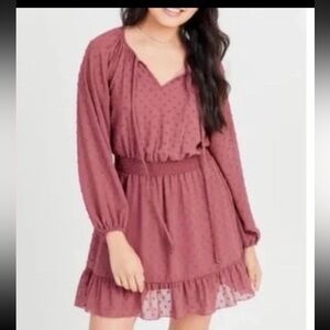 ALTAR'D STATE Mini Dress Light Mauve Sheer Sleeve Smocked Babydoll Womens Sz Med